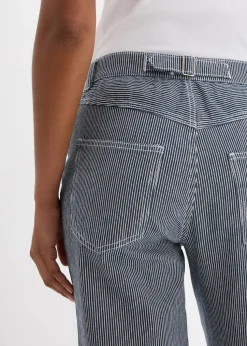 Loose Straight-Jeans, High Waist, gestreift