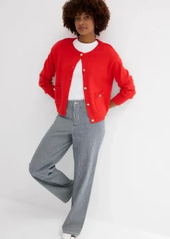 Loose Straight-Jeans, High Waist, gestreift