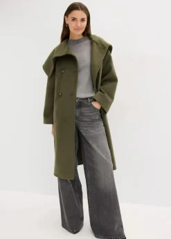 Mantel in Wolloptik mit weitem Kragen