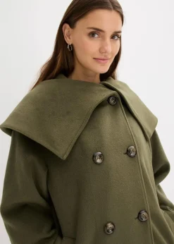 Mantel in Wolloptik mit weitem Kragen