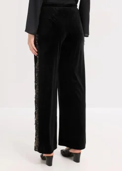Marlenehose aus softem Samt mit Spitzeneinsatz