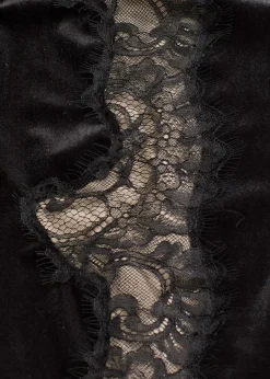 Marlenehose aus softem Samt mit Spitzeneinsatz