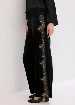 Marlenehose aus softem Samt mit Spitzeneinsatz