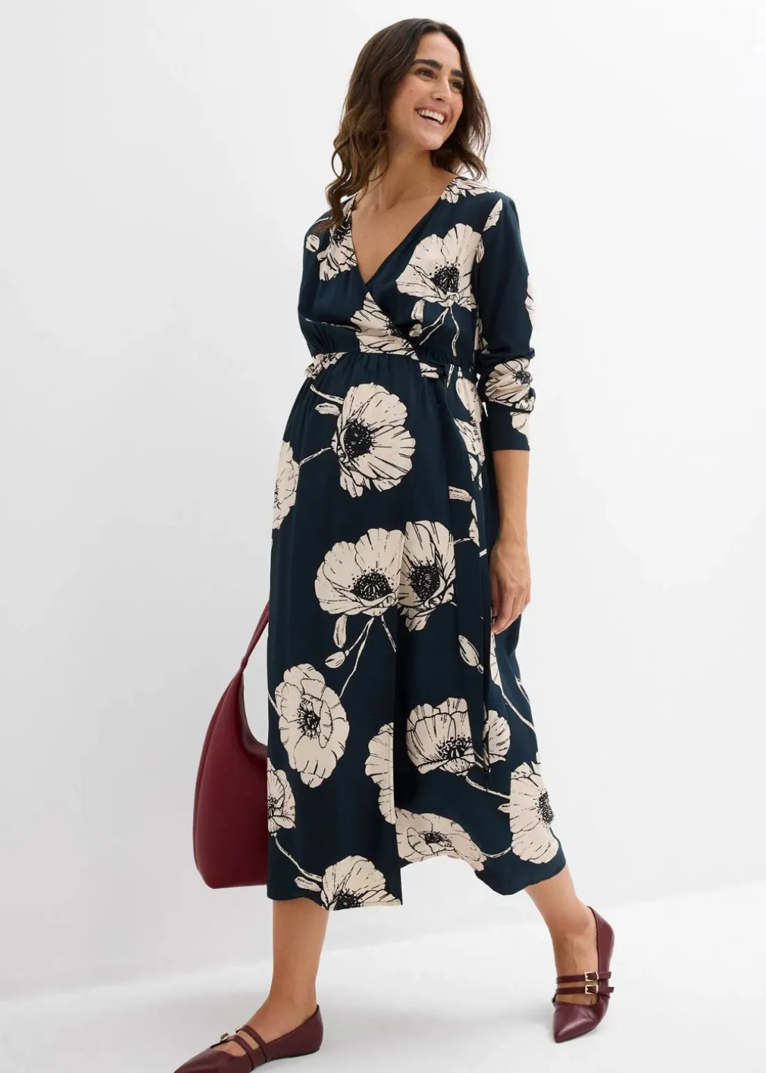 Maxi- Wickelkleid für die Schwangerschaft und danach