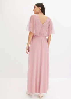 Maxikleid aus feinem Tüll mit Paillettenstickerei