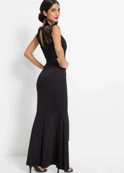 Maxikleid aus fester Scuba-Qualität mit Spitze