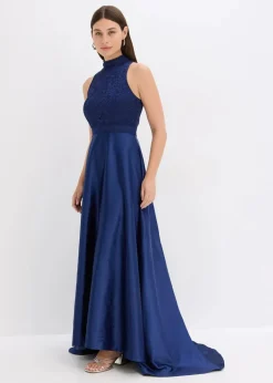 Maxikleid aus glänzendem Satin mit Spitze