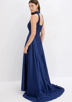 Maxikleid aus glänzendem Satin mit Spitze