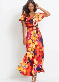 Maxikleid mit Volant und Gürtel