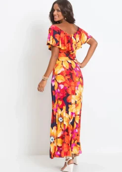 Maxikleid mit Volant und Gürtel