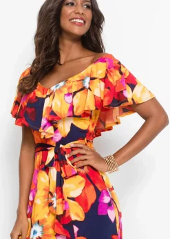 Maxikleid mit Volant und Gürtel