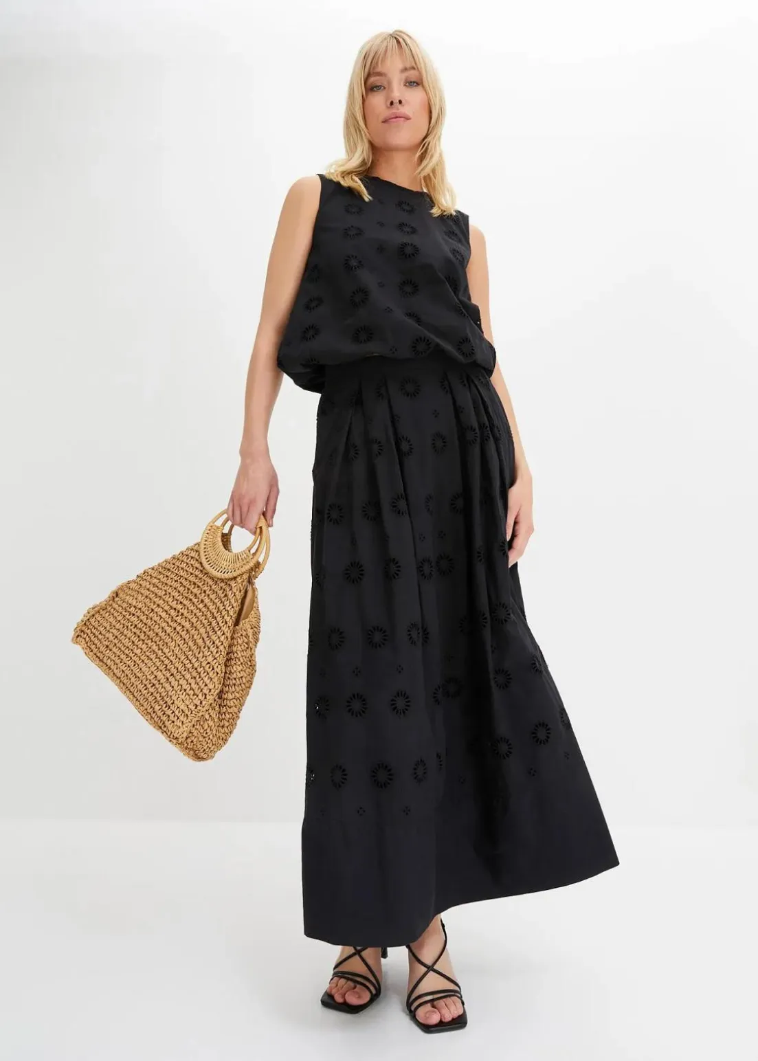 Maxirock aus Bio-Baumwolle mit Lochstickerei