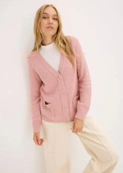 Melange Strickjacke mit goldfarbigen Knöpfen