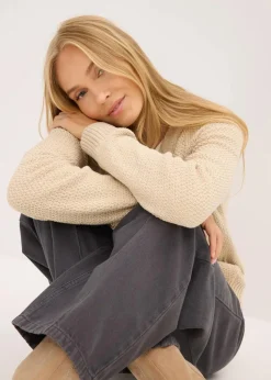 Melange Strickjacke mit goldfarbigen Knöpfen