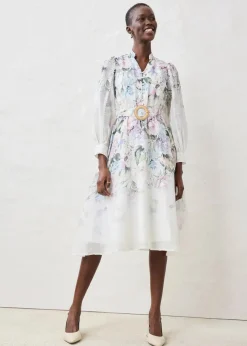 Midikleid aus Ramie (2 tlg.Set mit Gürtel)