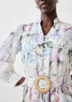 Midikleid aus Ramie (2 tlg.Set mit Gürtel)