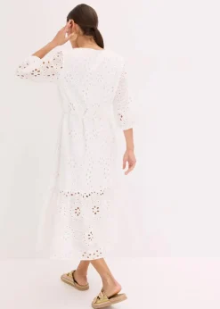 Midikleid aus reiner Baumwolle mit Lochstickerei