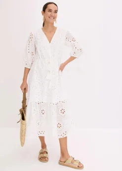 Midikleid aus reiner Baumwolle mit Lochstickerei