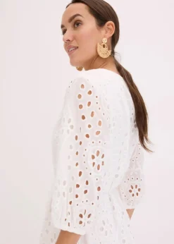 Midikleid aus reiner Baumwolle mit Lochstickerei