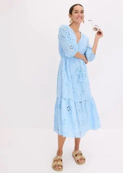 Midikleid aus reiner Baumwolle mit Lochstickerei