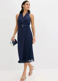 Midikleid in Wickel-Optik mit Plissee-Einsatz