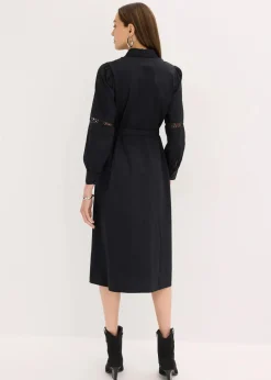 Midikleid mit Spitzeneinsatz aus Baumwolle