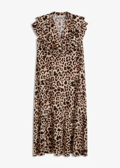 Midikleid mit Volants aus strukturiertem Crêpe