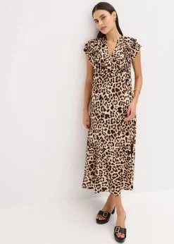 Midikleid mit Volants aus strukturiertem Crêpe