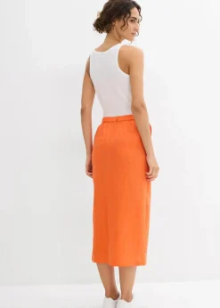 Midirock aus luftigem Leinen-Mix