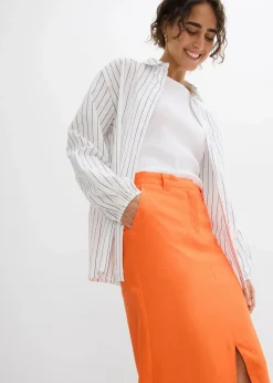 Midirock aus luftigem Leinen-Mix