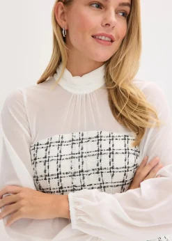 Minikleid aus Bouclé mit Chiffon Ärmeln