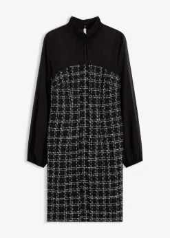 Minikleid aus Bouclé mit Chiffon Ärmeln