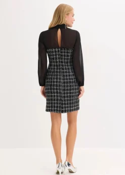 Minikleid aus Bouclé mit Chiffon Ärmeln