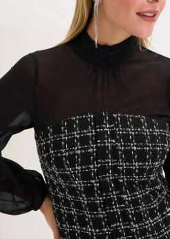 Minikleid aus Bouclé mit Chiffon Ärmeln