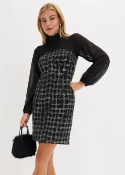 Minikleid aus Bouclé mit Chiffon Ärmeln