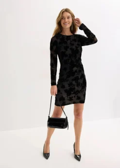 Minikleid aus feinem Mesh mit Flockprint