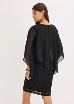 Minikleid aus Spitze mit Überwurf aus feinem Chiffon