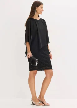 Minikleid aus Spitze mit Überwurf aus feinem Chiffon