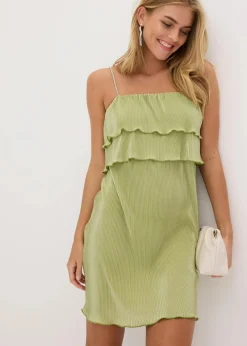 Minikleid mit Plissee und Strass-Trägern