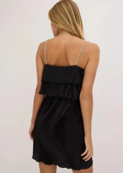 Minikleid mit Plissee und Strass-Trägern