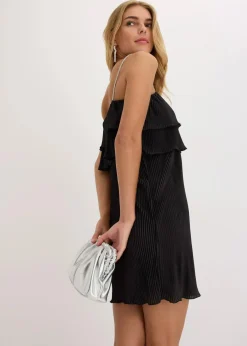 Minikleid mit Plissee und Strass-Trägern