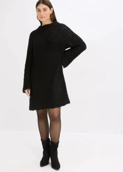 Mini-Strickkleid mit Satin-Schleife und leichter Transparenz