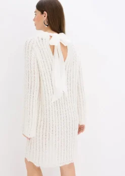 Mini-Strickkleid mit Satin-Schleife und leichter Transparenz