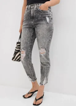 Mom-Jeans High Waist mit Destroy-Effekten