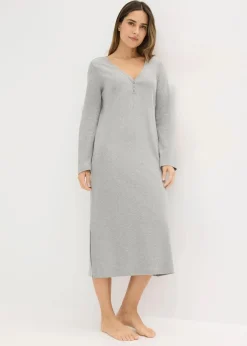 Nachthemd aus Rippe mit Knopfleiste