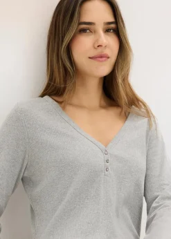 Nachthemd aus Rippe mit Knopfleiste