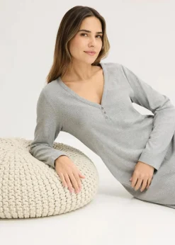 Nachthemd aus Rippe mit Knopfleiste