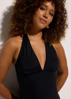 Neckholder-Badeanzug mit tiefem V-Ausschnitt