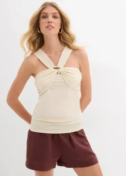 Neckholder-Top mit gehämmerter Deko-Schnalle