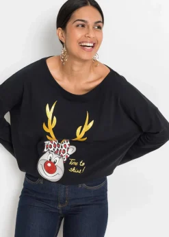 Off-Shoulder-Shirt mit Weihnachtsmotiv